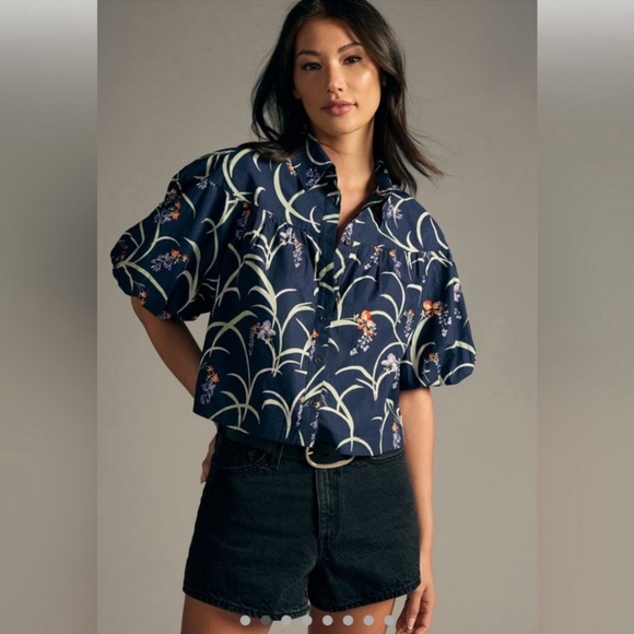 Anthropologie Tops - Anthropologie Maeve Zooey Bubble Sleeve Blouse Women's Size M Floral Puff Sleeve